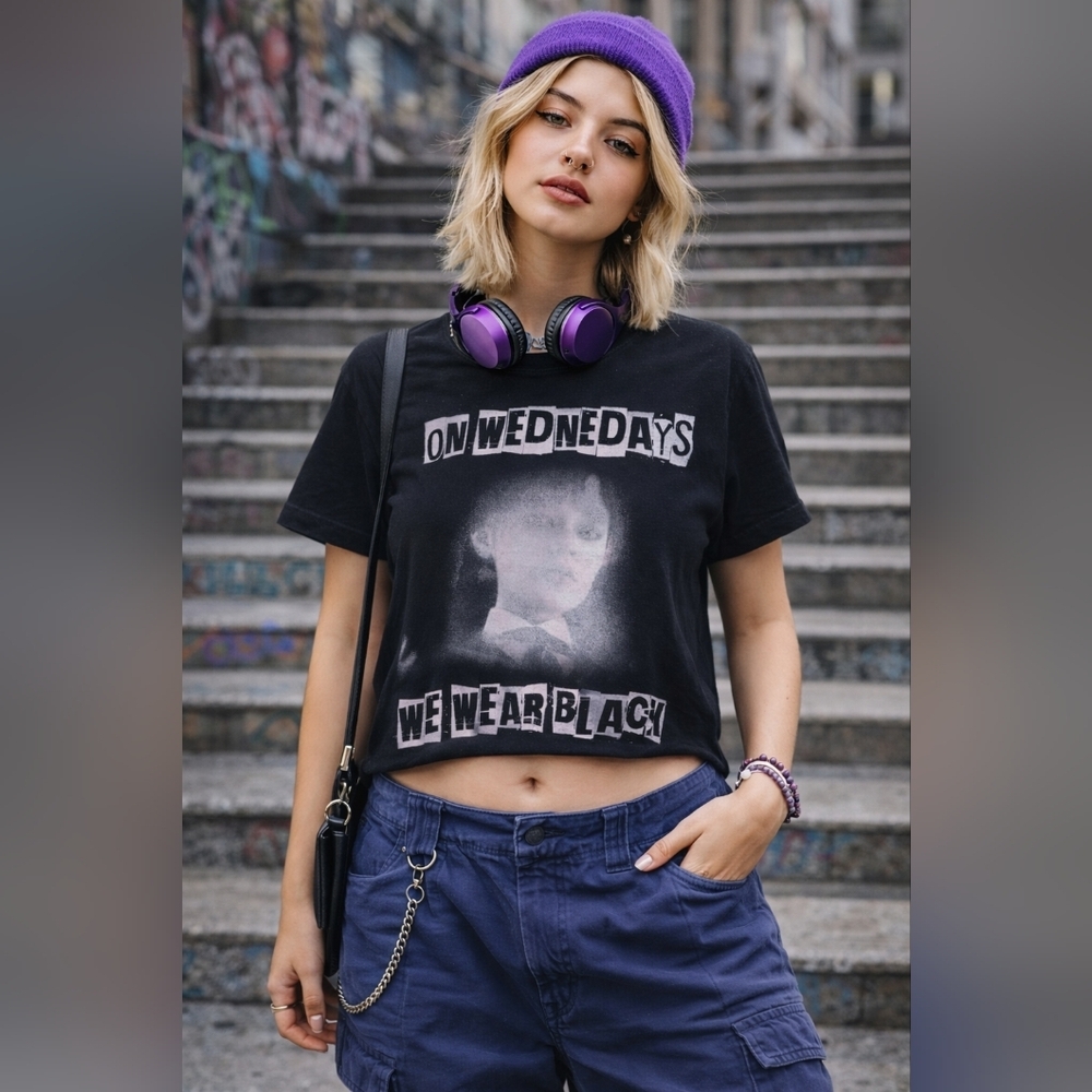 ⭐️ Crop Graphic Tee - Black "On Wednesdays We Wear Black" Official